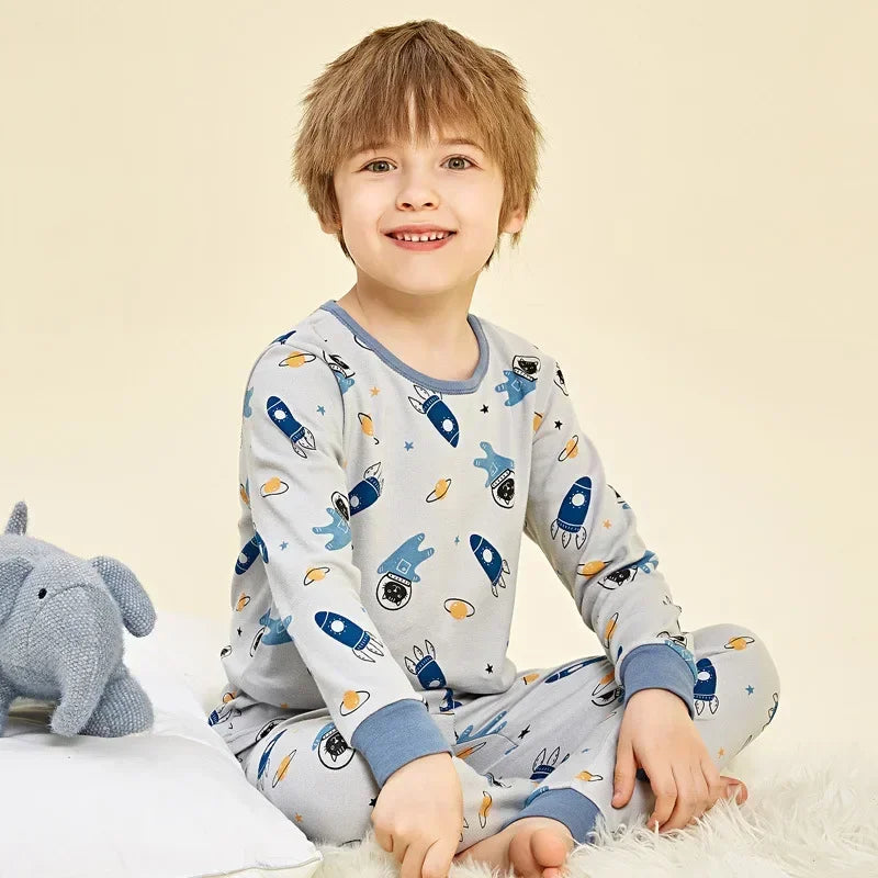 Kids Pajamas Set, 100% Cotton Soft Long Sleeve Sleepwear for Toddlers & Children Ages 2–13, Astronaut Print