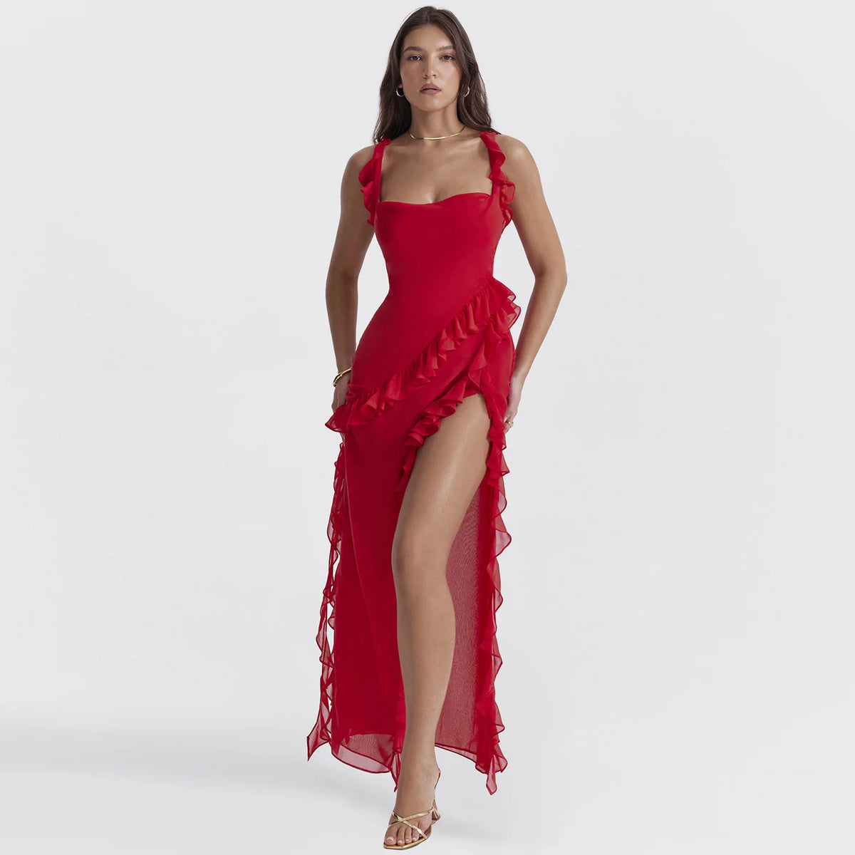 Women's Strapless Asymmetrical Maxi Dress