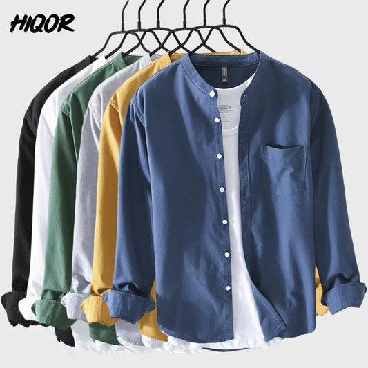 Men's Shirt 100% Cotton Long Sleeve Tops 2024 Spring Summer Solid Color Shirts Blouses Streetwear Men