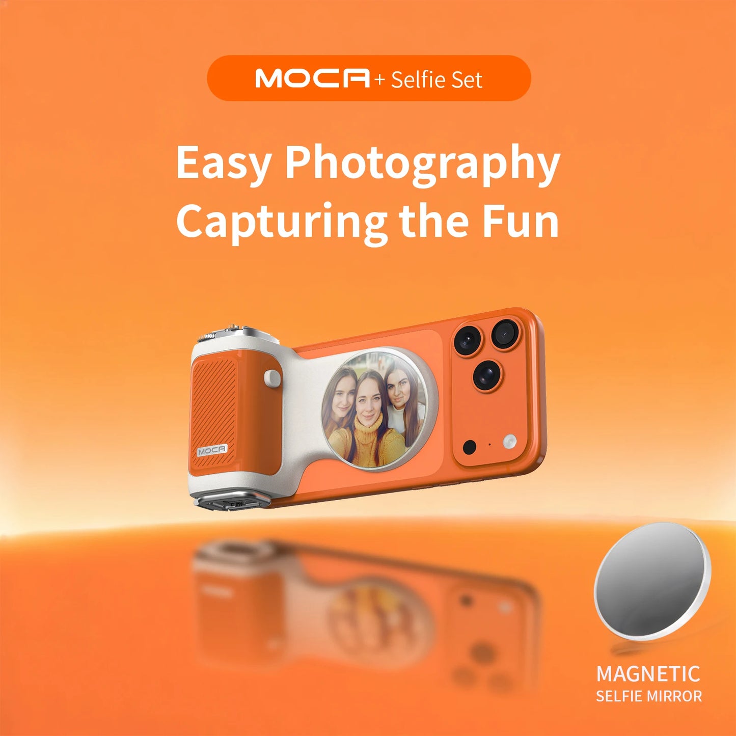 iPhone Camera Assistant with 1-Click Lens Flip Shutter Grip, Detachable Charging Remote, Optional Fill Light & Mirror for Smartphones