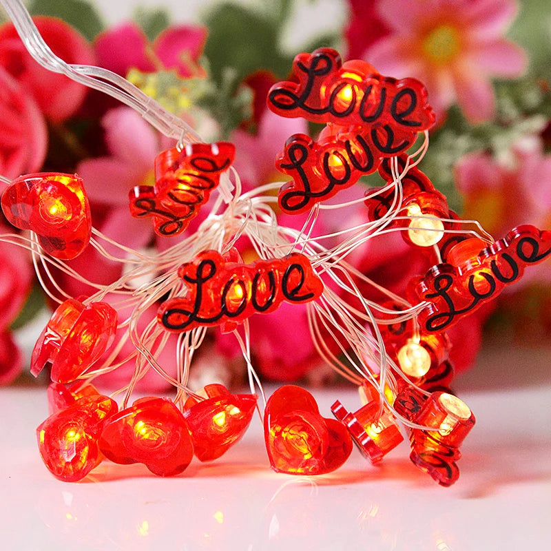 2M 20LED Love Heart String Lights Valentine's Day Fairy Garland Light Wedding Birthday Festival Party Home Room DIY Decorations