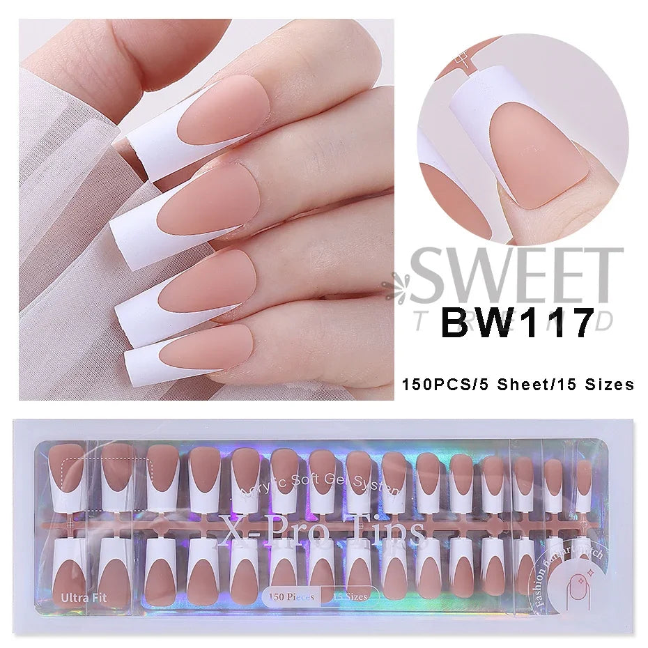150–160pcs Short Square Press-On Nails – Soft Gel False Nail Tips for Manicure, Y2K Style Artificial Nails for Women
