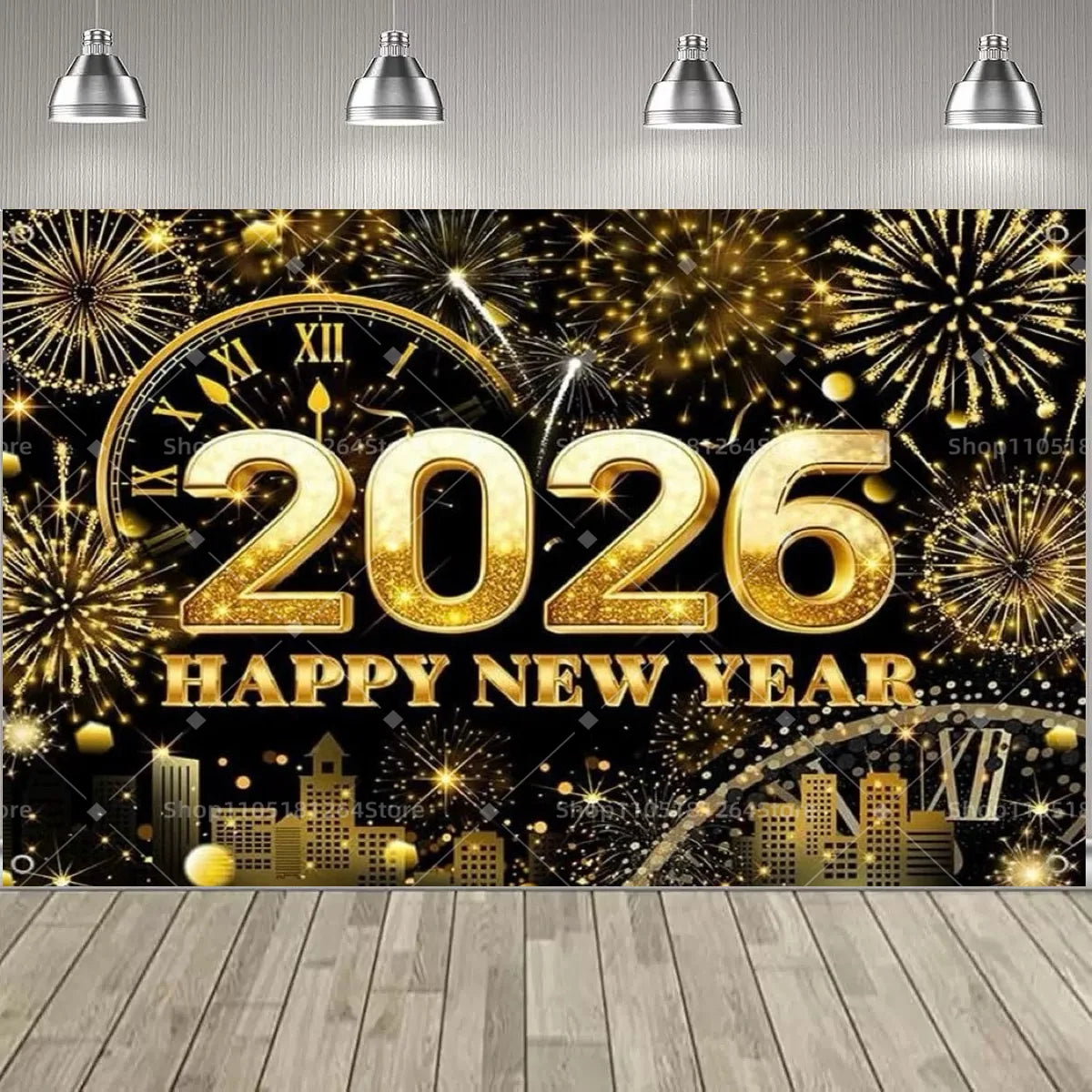Black & Gold Happy New Year Party Decoration Banner – Festive Photo Backdrop for New Year & Holiday Celebrations
