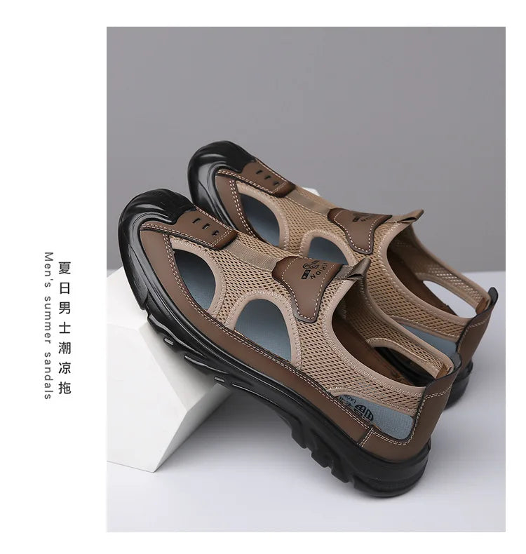 Summer Breathable Men's Bag Head Sandals Hollow Mesh Hole Shoes Outdoor Non-slip Lightweight Sports Leisure Beach Shoes