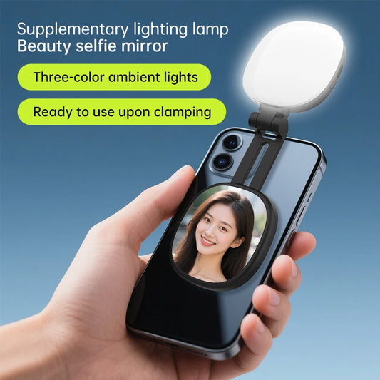 Magnetic Selfie Mirror Fill Light for Mobile Phones – Dual-Color Adjustable Reversible Stand
