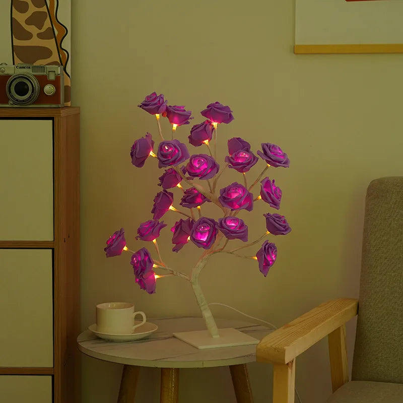 24 LED Rose Lamp, Rose Light Tree Table Top Decorations for Wedding Mother's Day Valentine’s Day Decorations, Gift for Girls Mom