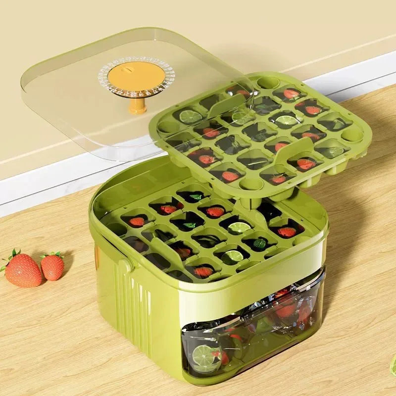 Premium Compact Double-Layer Ice Cube Tray with Lid & Storage Bin – Pull-Out Ice Drawer with Carry Handle | Space-Saving Kitchen Essential