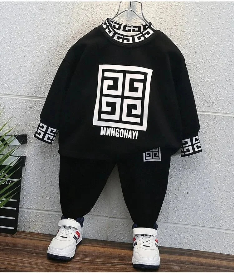 2025 New Fashion Autumn Spring Baby Boys Outfits Casual Clothing Retro Color Long Sleeve Sweatshirt Elastic Pants Kids Suit