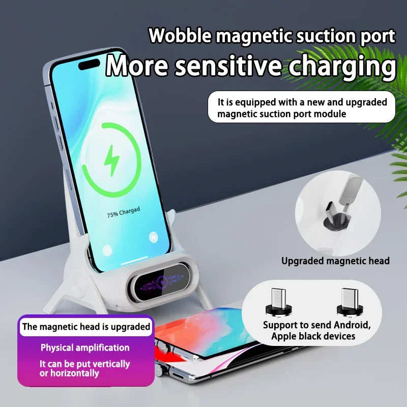 2025 Wireless Magnetic Fast Charger – 3D Cute Stool Design Desktop Stand & Phone Prop