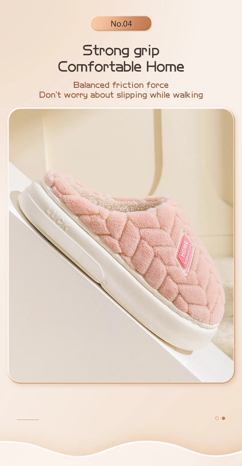 Women's Plush Cotton Slippers – Soft, Warm & Anti-Slip Indoor Footwear for Autumn & Winter