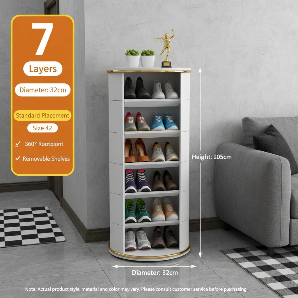 Multi-Layer Rotating Round Shoe Cabinet – Steel Frame Dustproof Shoe Storage Rack with Large Capacity Entryway Organizer