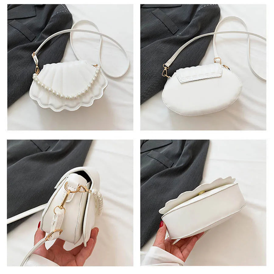 Elegant Women's Crossbody Bag – All-Matching Pearl Chain Shoulder Handbag, Fashion Shell-Shaped Evening Purse