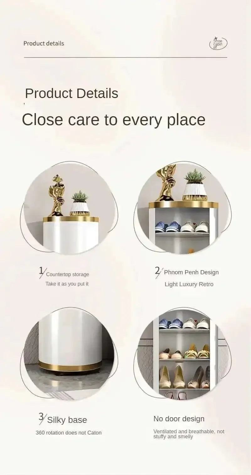 Multi-Layer Rotating Round Shoe Cabinet – Steel Frame Dustproof Shoe Storage Rack with Large Capacity Entryway Organizer