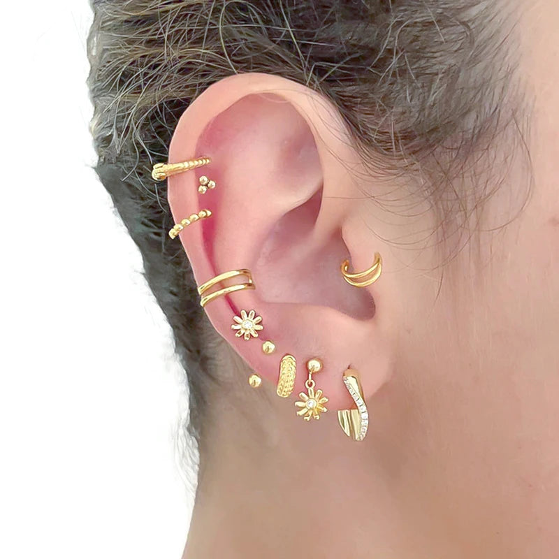 925 Sterling Silver Multi-Turn Hoop Earrings with White Zircon, Fashion Punk Jewelry for Women