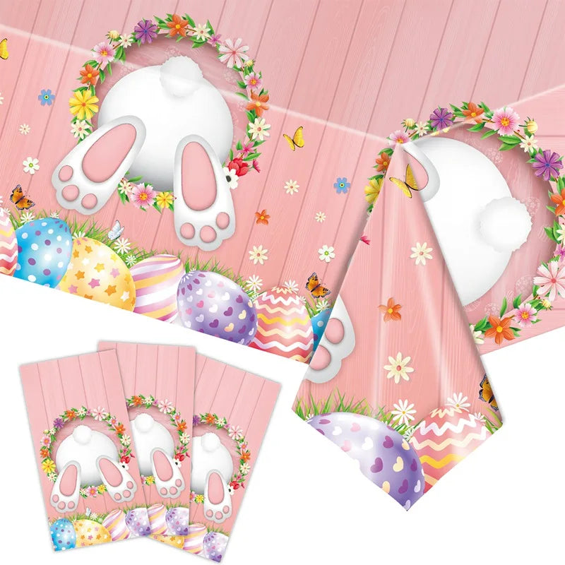 Easter Bunny Tablecloth Happy Easter Decoration For Home 2025 Easter Rabbit Eggs Easter Spring Themed Party Supplies Decoration