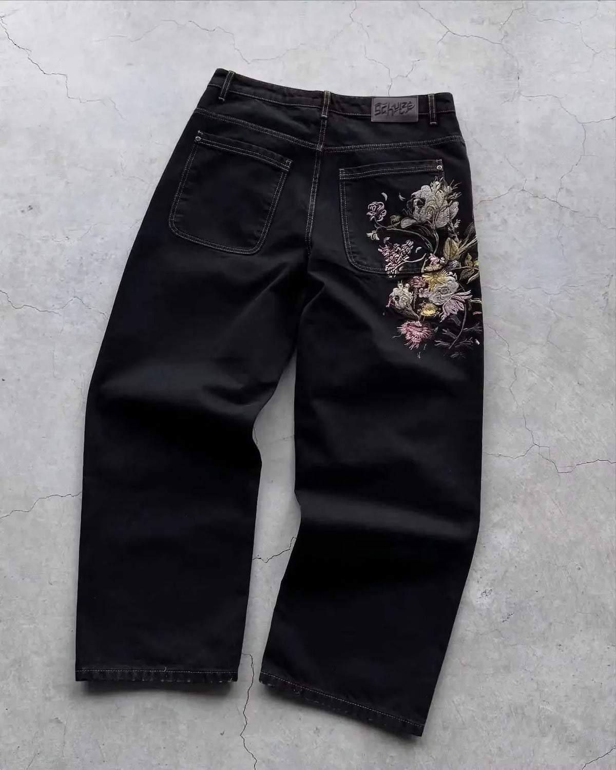 Embroidered Denim Jeans with Cherry Blossom, Dragon and Graphic Designs
