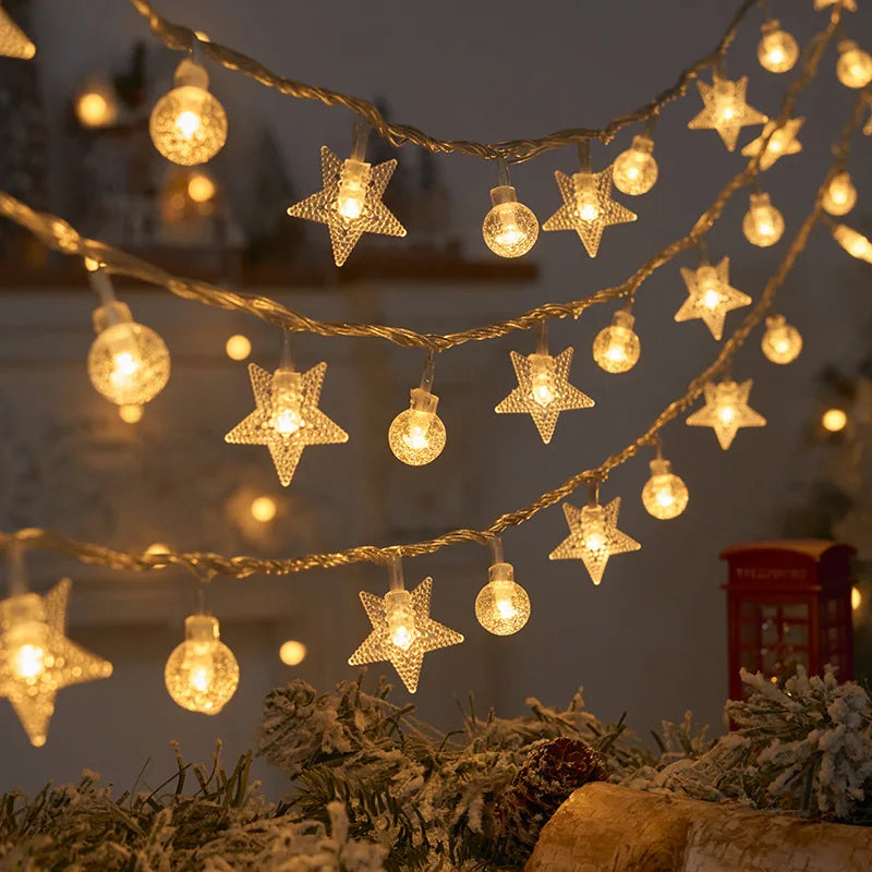 1.5m Fairy Ball String Lights 10 Led Lamp Snowflake Star Garland Light Christmas New Year Home Decor Birthday Party Supply