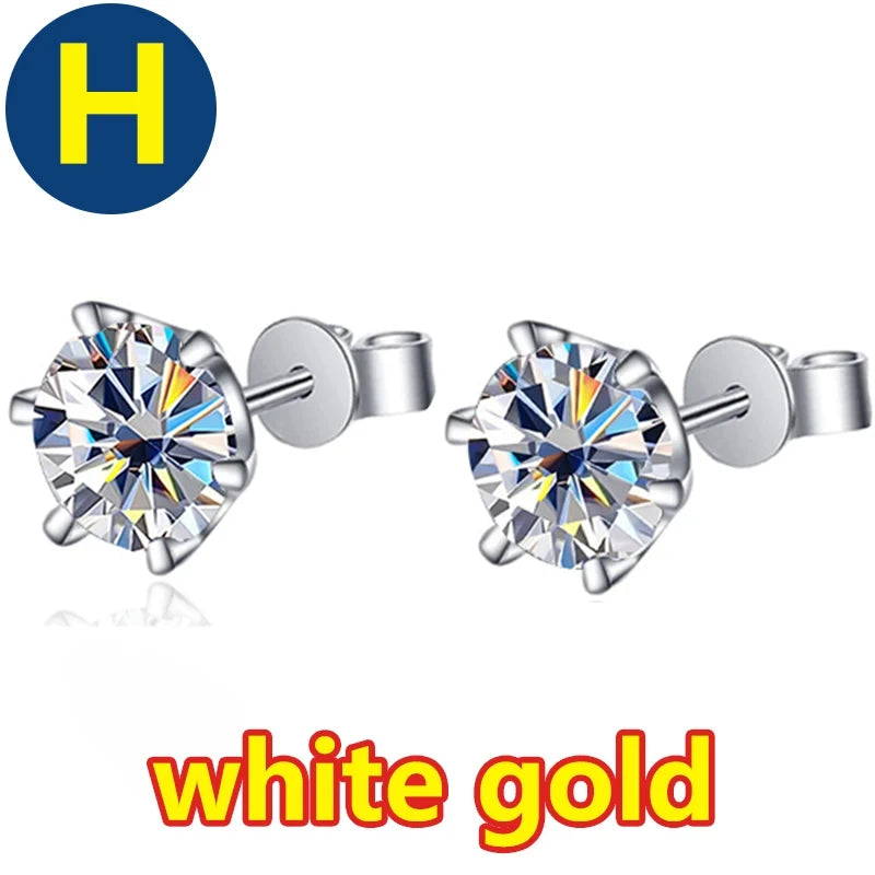 Moissanite Stud Earrings – S925 Sterling Silver Unisex Studs (1–2 CT Options)
