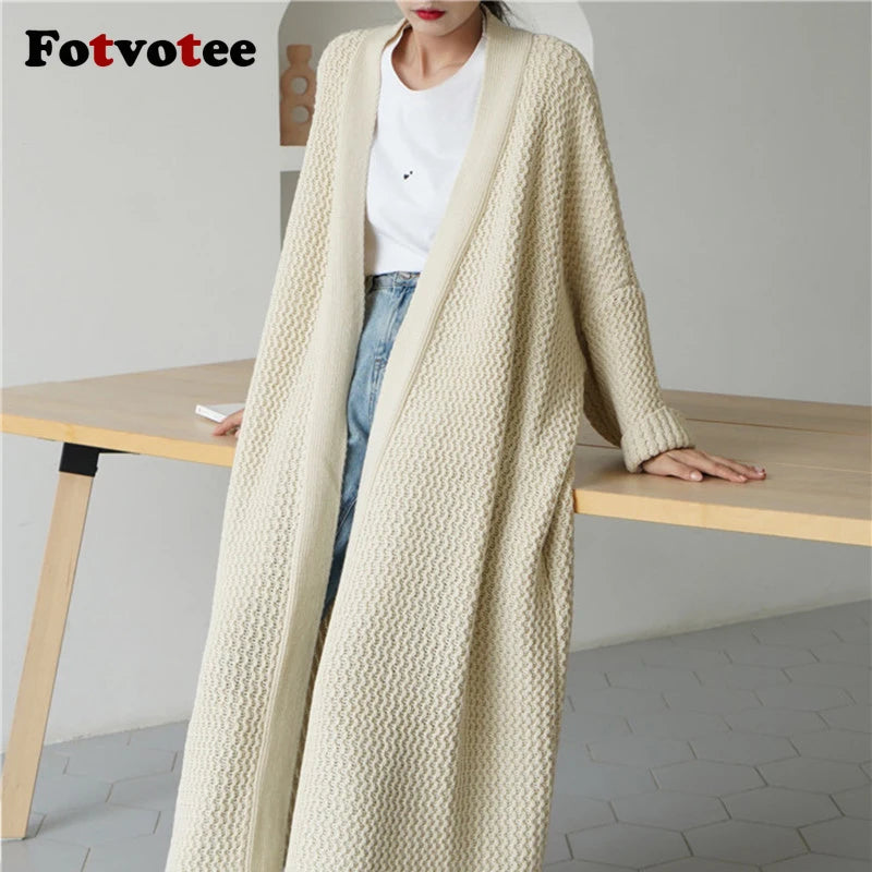 Women's Oversized Stretch Cardigan – Open Stitch Knit Sweater, Long Sleeve, Autumn Winter Fashion Coat"