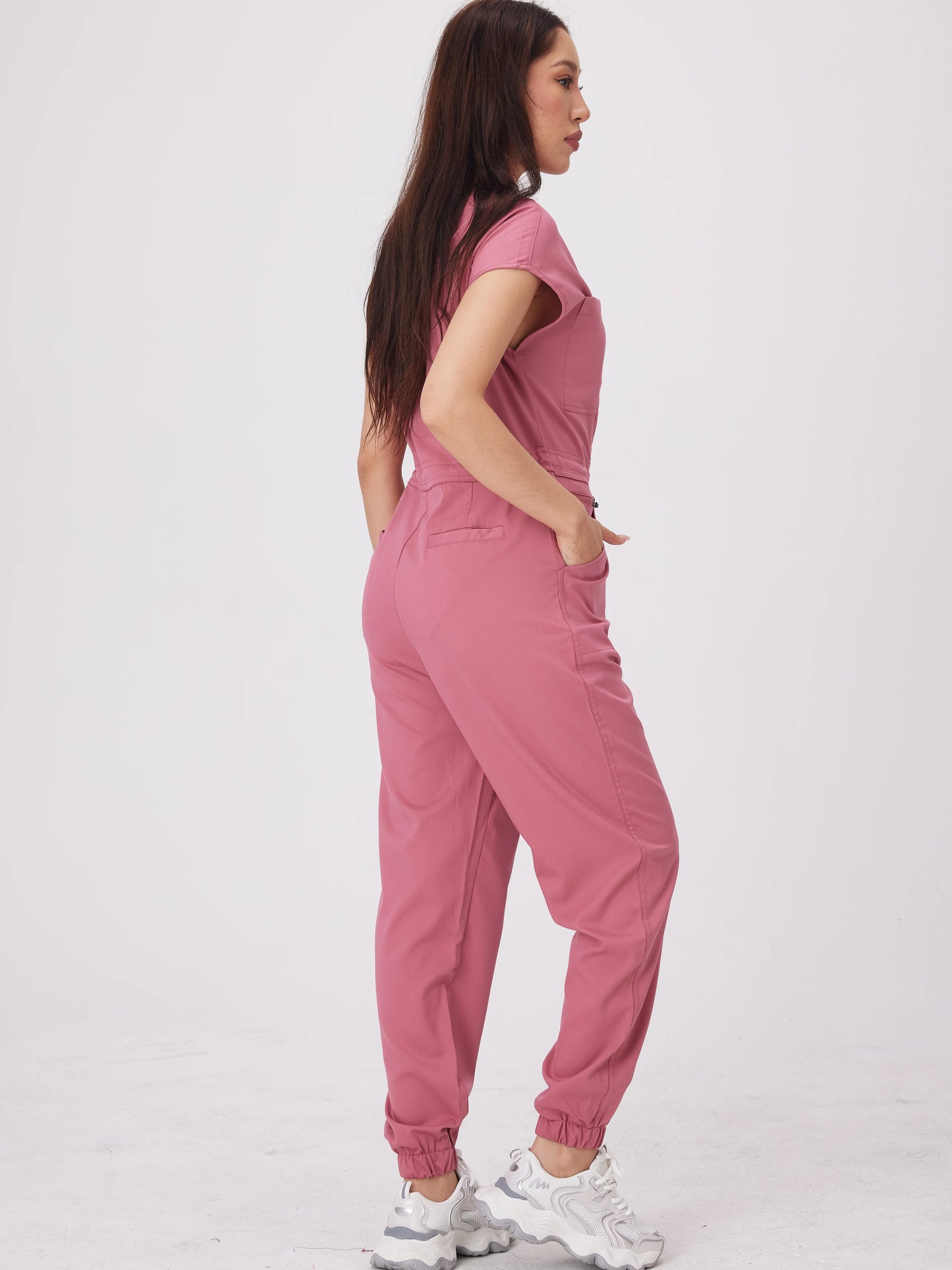 Women's Short Sleeve Medical Scrub Jumpsuit – Hospital Uniform with Pockets