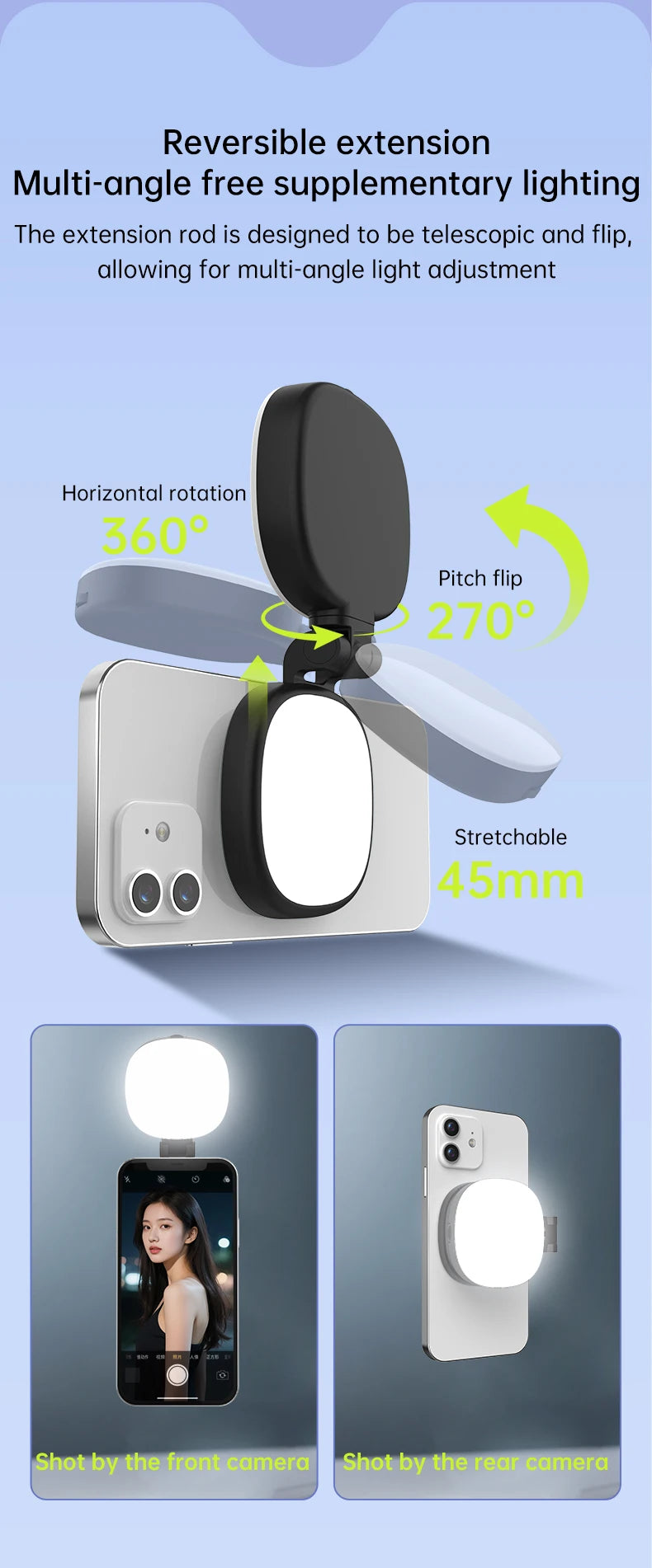 Magnetic Selfie Mirror Fill Light for Mobile Phones – Dual-Color Adjustable Reversible Stand