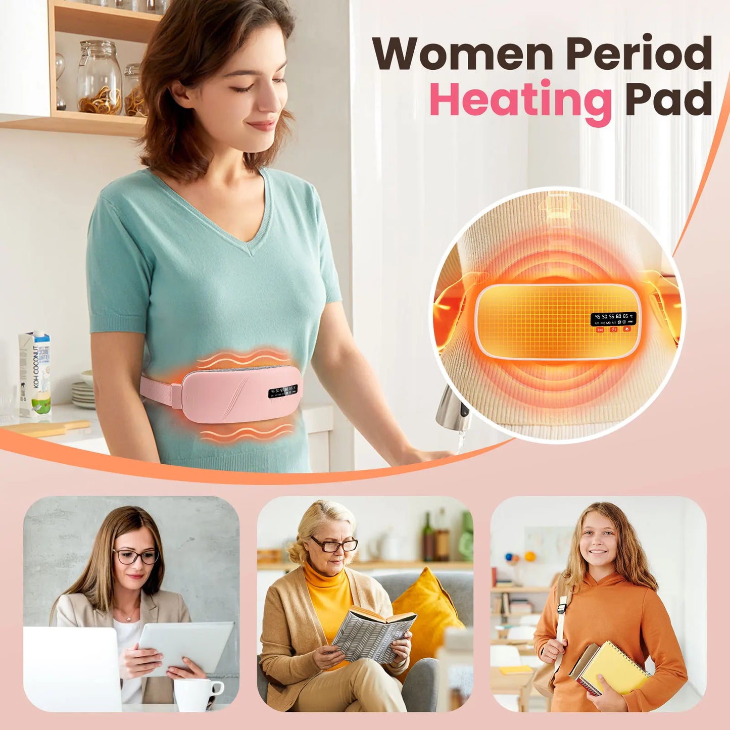 Electric Heating Pad & Menstrual Cramp Massager Belt – Vibration & Heat Therapy for Period Pain Relief