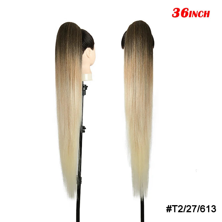 36-Inch Synthetic Drawstring Ponytail Hair Extension – Ombre Blonde, Women’s Hairpiece