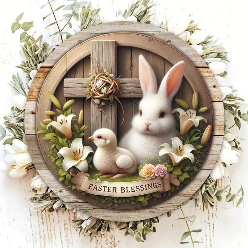 1pc 2D Rustic Easter Wooden Sign Bunny Rabbit Wood Welcome Sign for Easter Spring Holiday Front Door Home Wall Hanging Decor