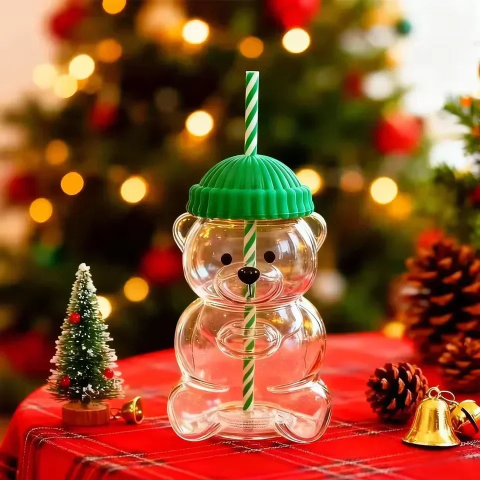 500ml Cute Bear Shaped Cup with Straw – Transparent Cartoon Coffee, Milk & Water Tumbler