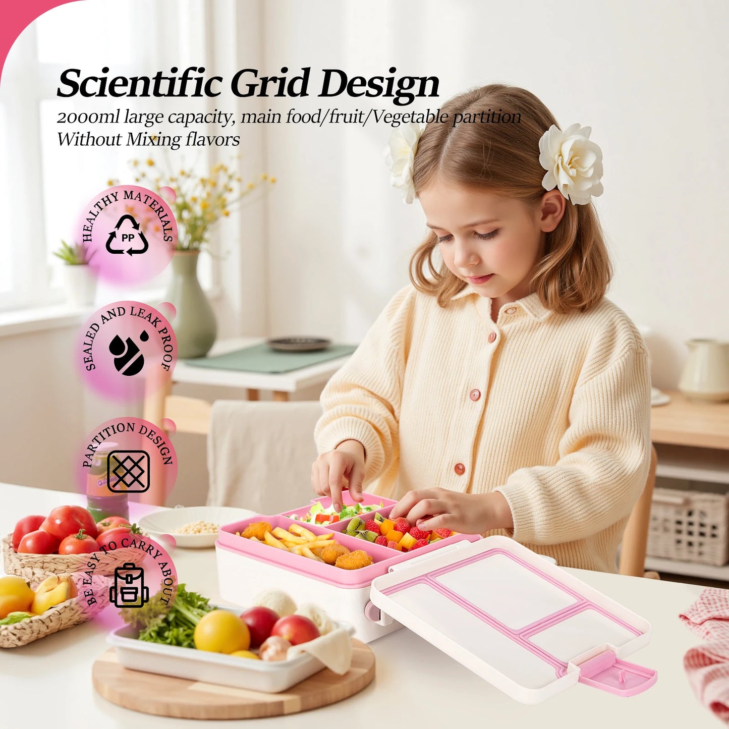 Adorable Leakproof Bento Lunch Box – Microwavable, Divided – For Kids, Teens, and Adults