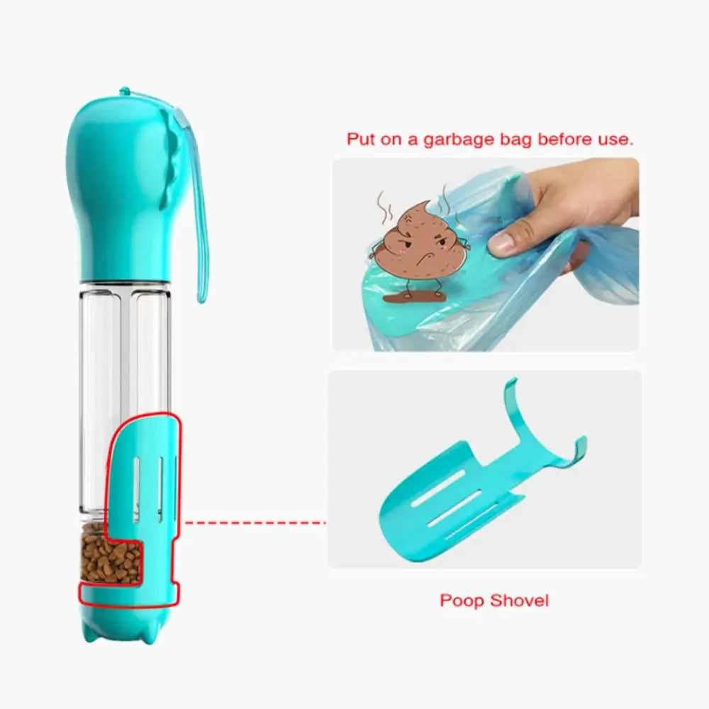 300/500ml 3-in-1 Leak-Proof Pet Water & Food Dispenser with Trash Bag Box and Shovel – Portable Dog Water Bottle and Food Feeder for Puppies and Dogs