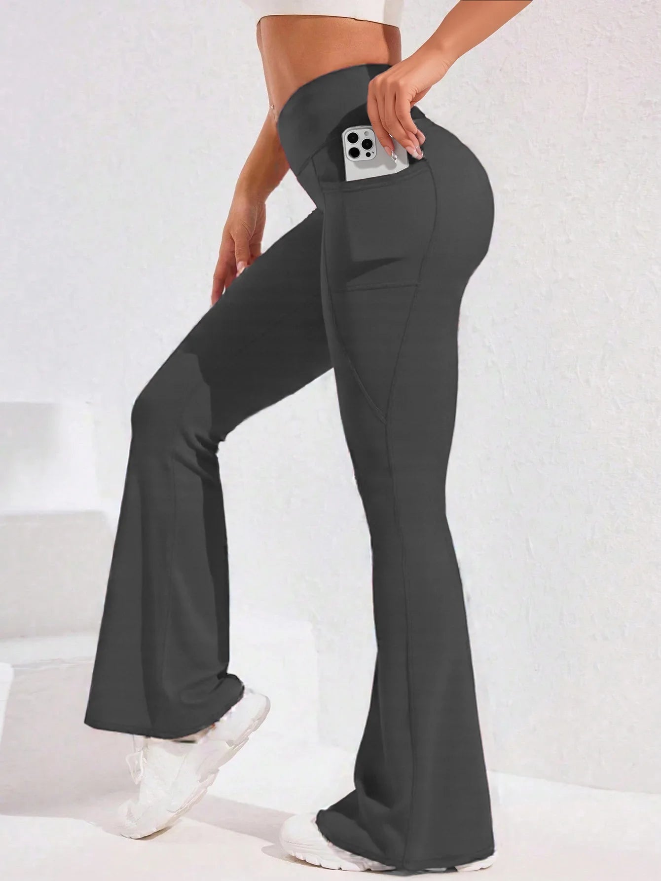 Women's High-Waist Flare Leg Yoga Pants with Pocket