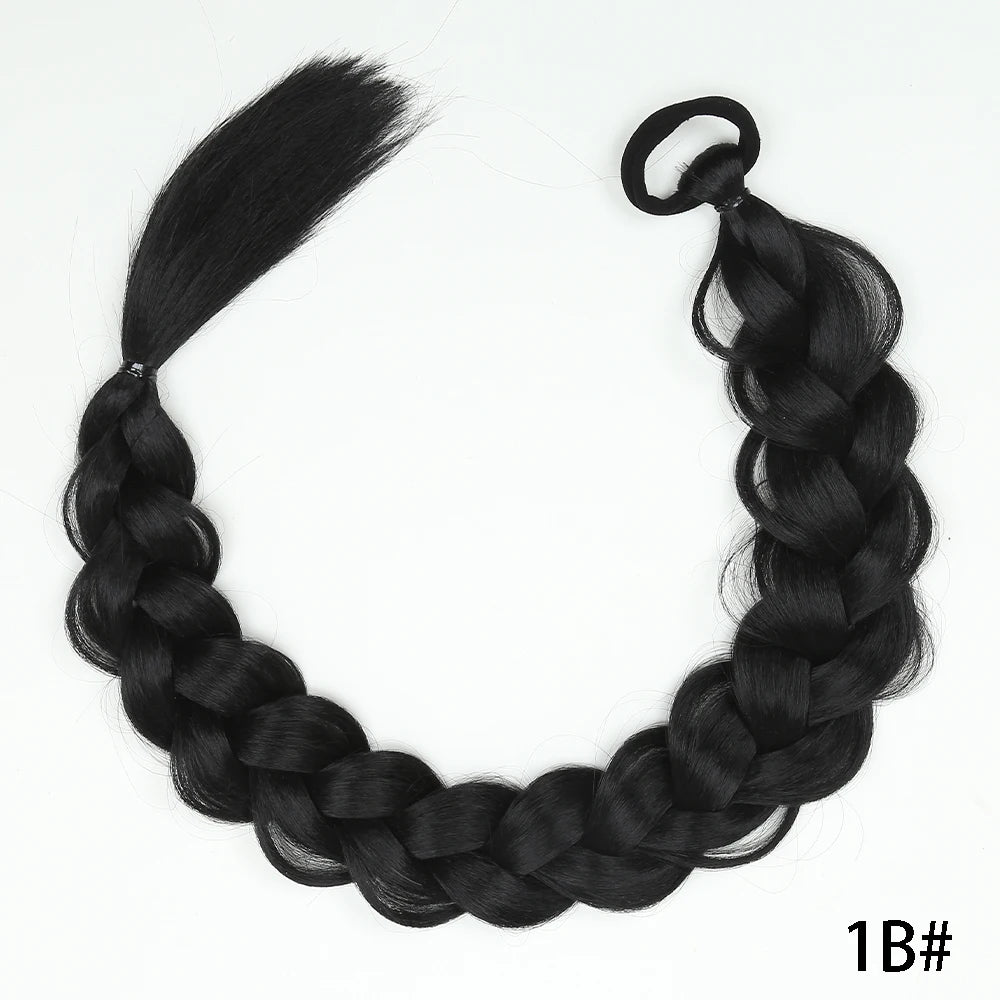 24-Inch Synthetic Twist Braid Ponytail Extension with Rubber Band – Braided Hair for Women, Daily Wear