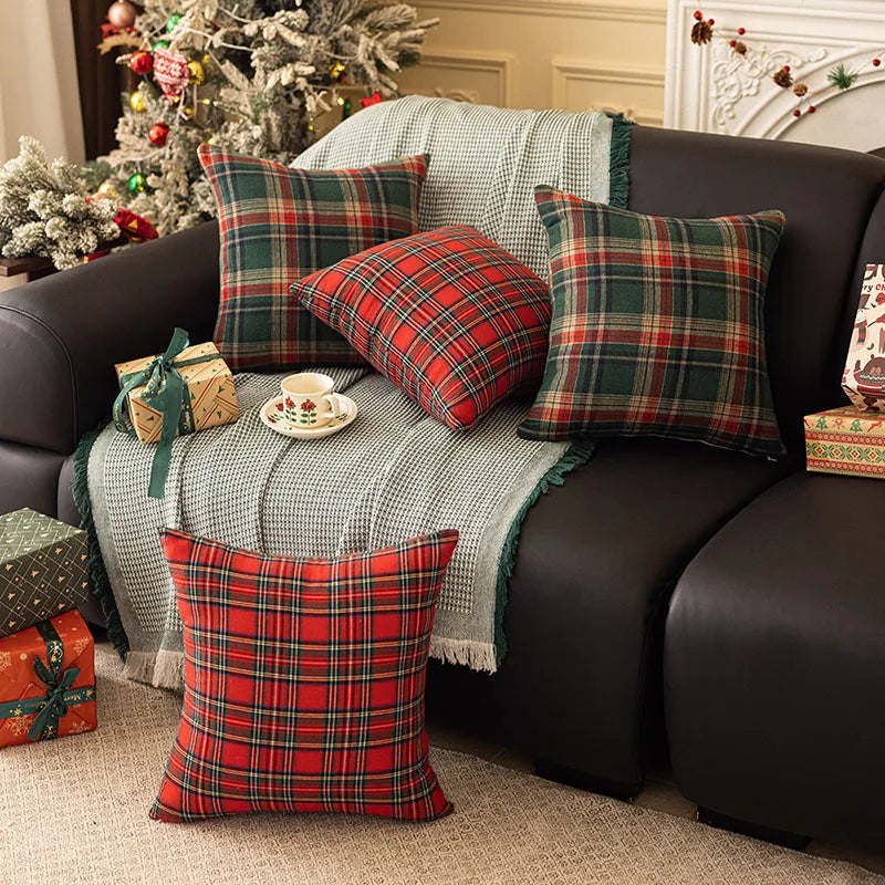 Christmas Plaid Throw Pillow Covers – Tartan Decorative Cushion Cases for Home Décor