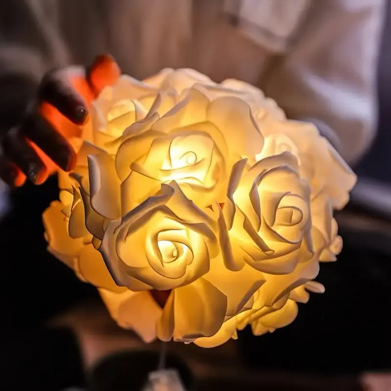 Artificial Rose Flower LED String Lights (10/20 LEDs) – Decorative Fairy Light Garland for Home, Wedding, and Party Decor