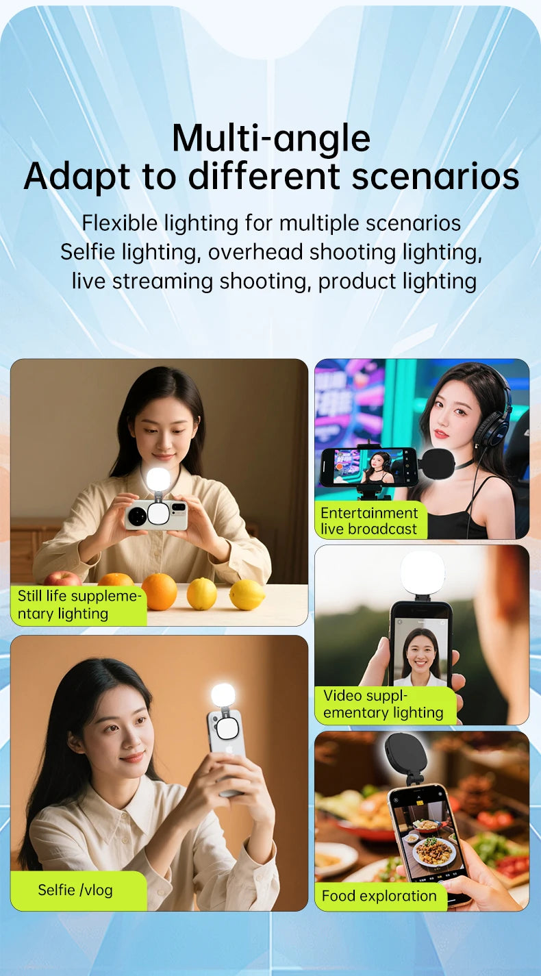 Magnetic Selfie Mirror Fill Light for Mobile Phones – Dual-Color Adjustable Reversible Stand