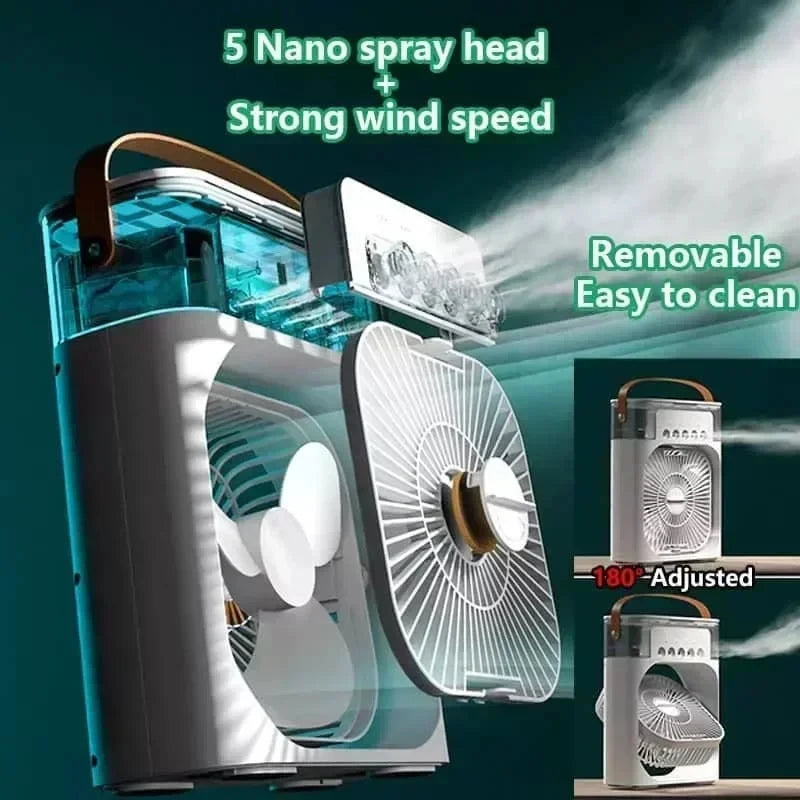 3-in-1 Mini Air Cooler Fan with Humidifier & LED Night Light – Portable USB Desktop Cooling Fan for Home & Office