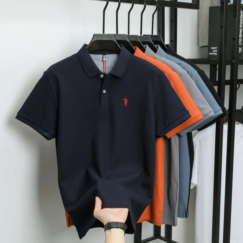 Men’s 100% Pure Cotton Breathable Short Sleeve Polo Shirt – Luxury Embroidered, Loose Fit Casual & Summer Business Wear