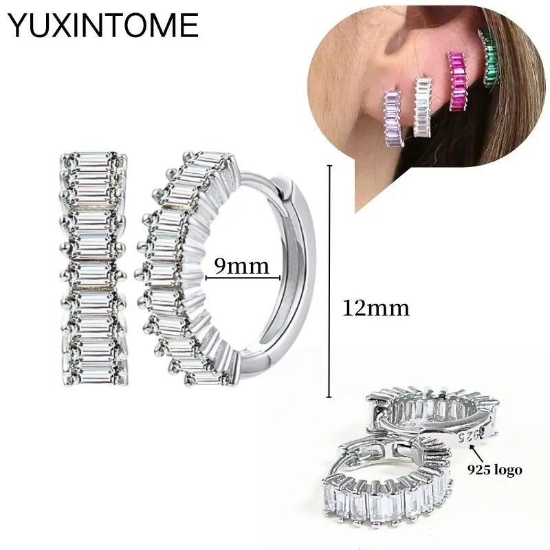 925 Sterling Silver Multi-Turn Hoop Earrings with White Zircon, Fashion Punk Jewelry for Women