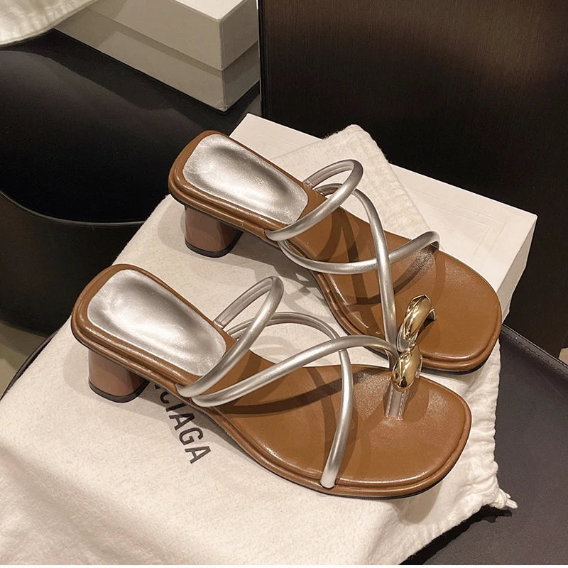 LuxeClip™ Heeled Mules – Metal-Accented Slide-On Slippers with Sculpted Heel