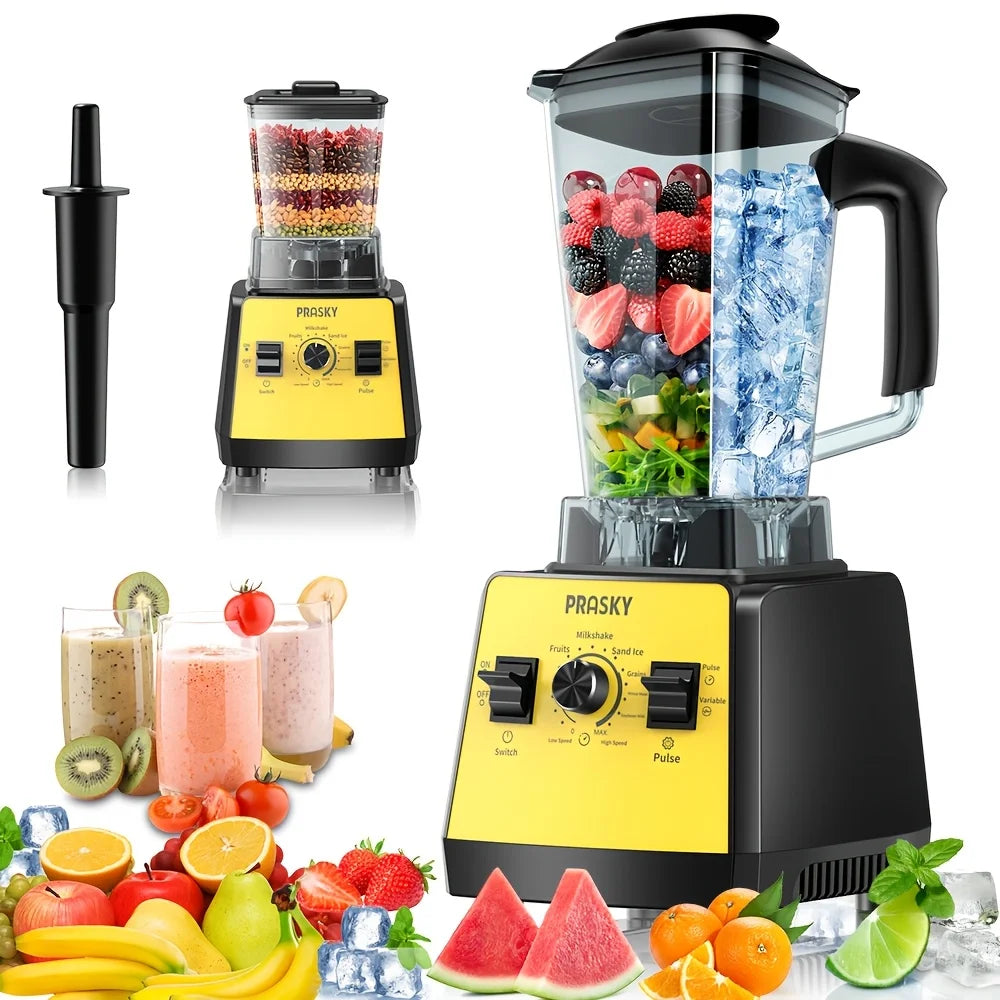 PRASKY 2400W Professional Blender & Grinder Combo – 25,000 RPM High-Speed Kitchen Blender, 68oz BPA-Free Pitcher, 2 Containers, Ice Crusher for Smoothies, Shakes & Frozen Drinks