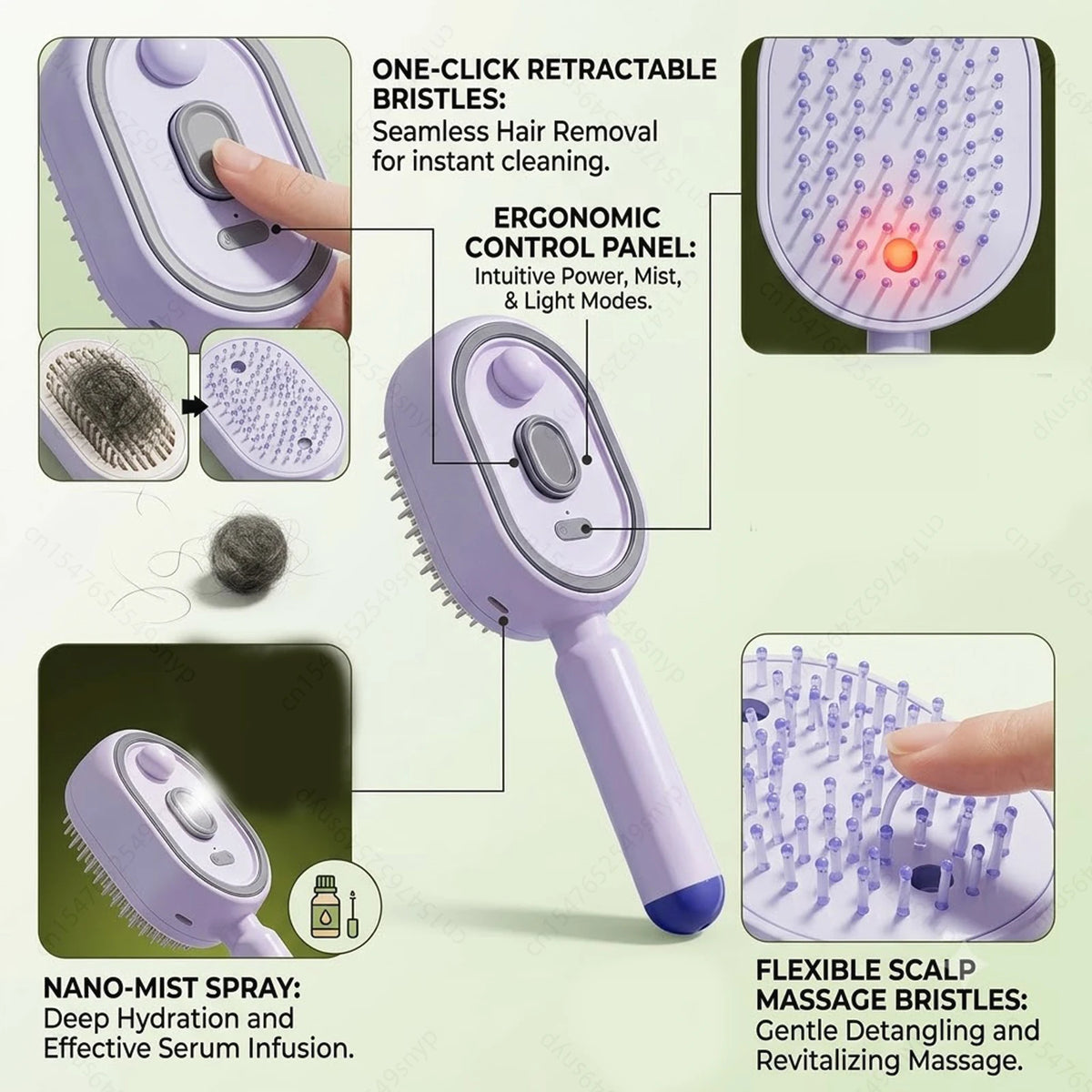 Plastic Hair Brush with Spray Feature