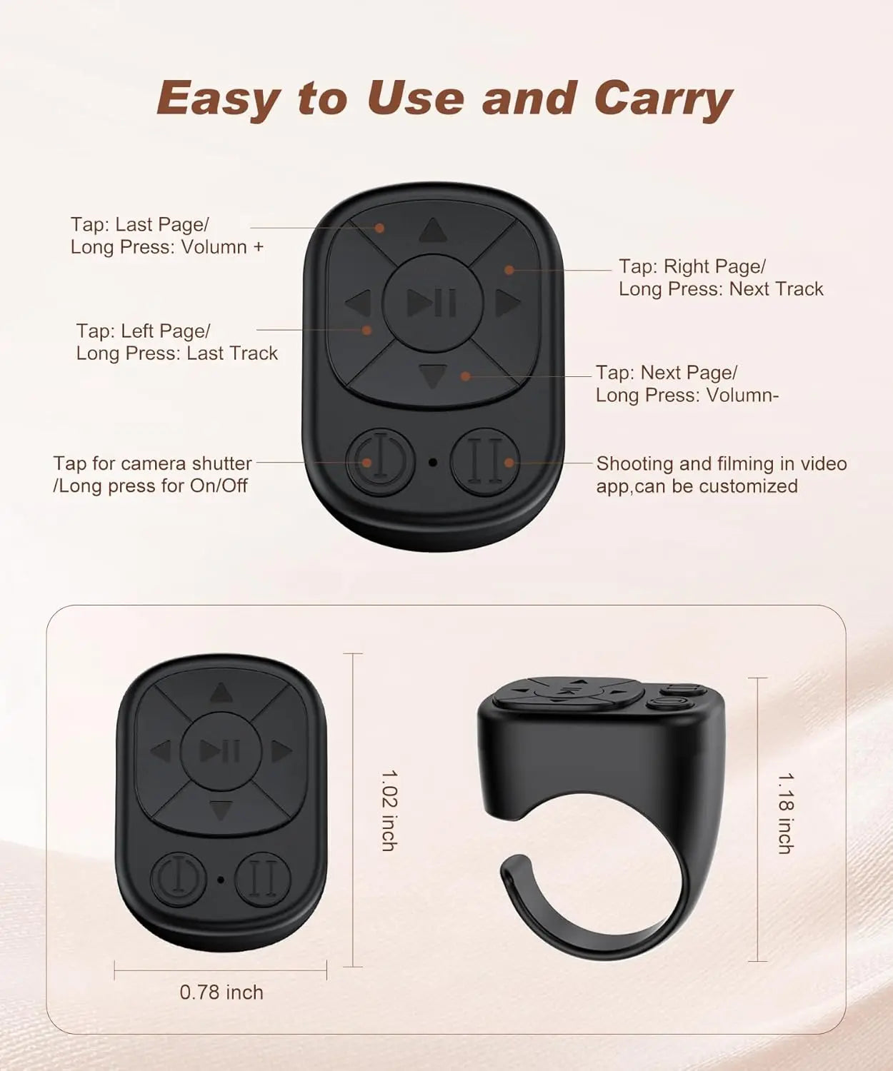 TikTok Scrolling Ring Remote Control – Bluetooth Page Turner & Camera Shutter for iPhone, iPad, Android Phones & Tablets, Remote Scrolling for Short Videos, Music Control & Photography