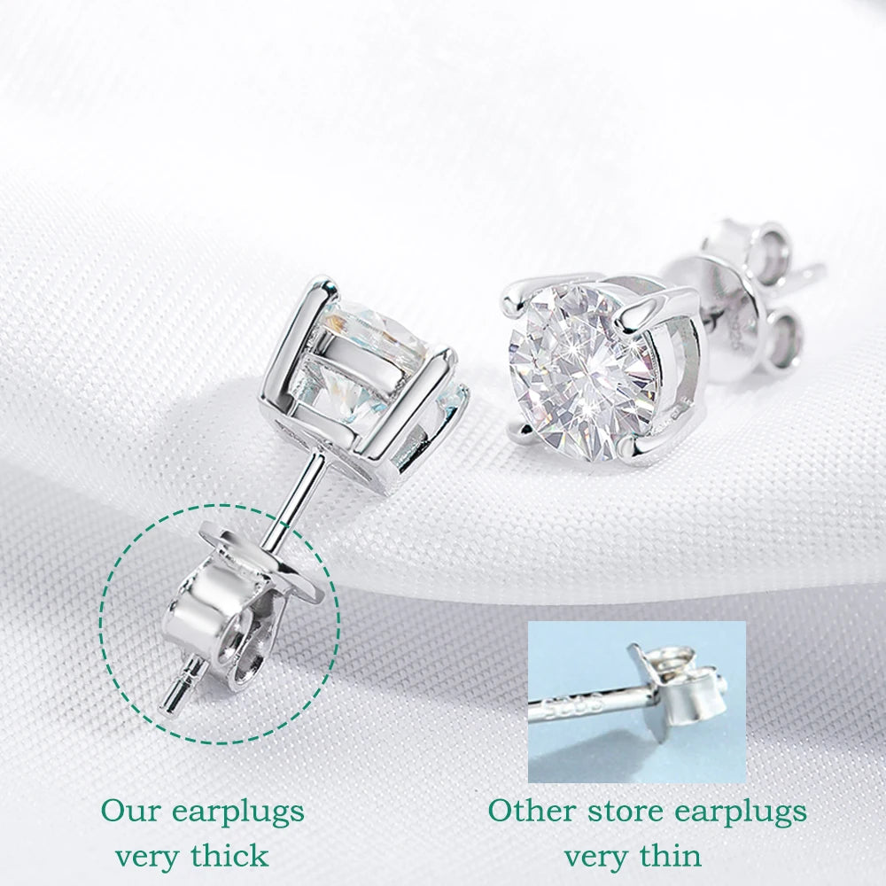 Moissanite Stud Earrings – S925 Sterling Silver Platinum-Plated Unisex Earrings
