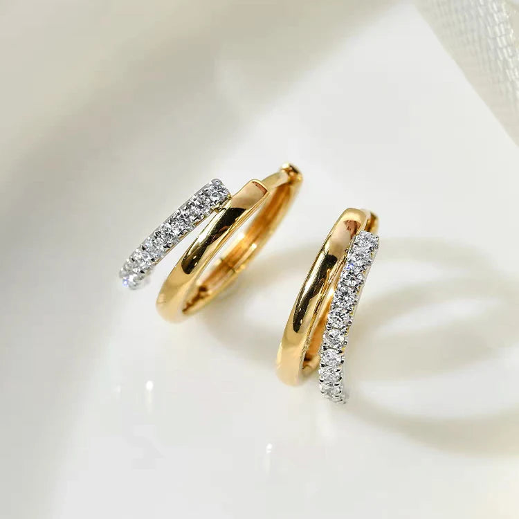 Moissanite Double Hoop Earrings, S925 Silver with 18K Gold Plating, Elegant Circle Earrings for Women