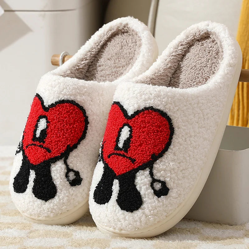 Women’s Winter Fluffy Slippers – Plush Fleece Indoor Home Slides with Heart Design