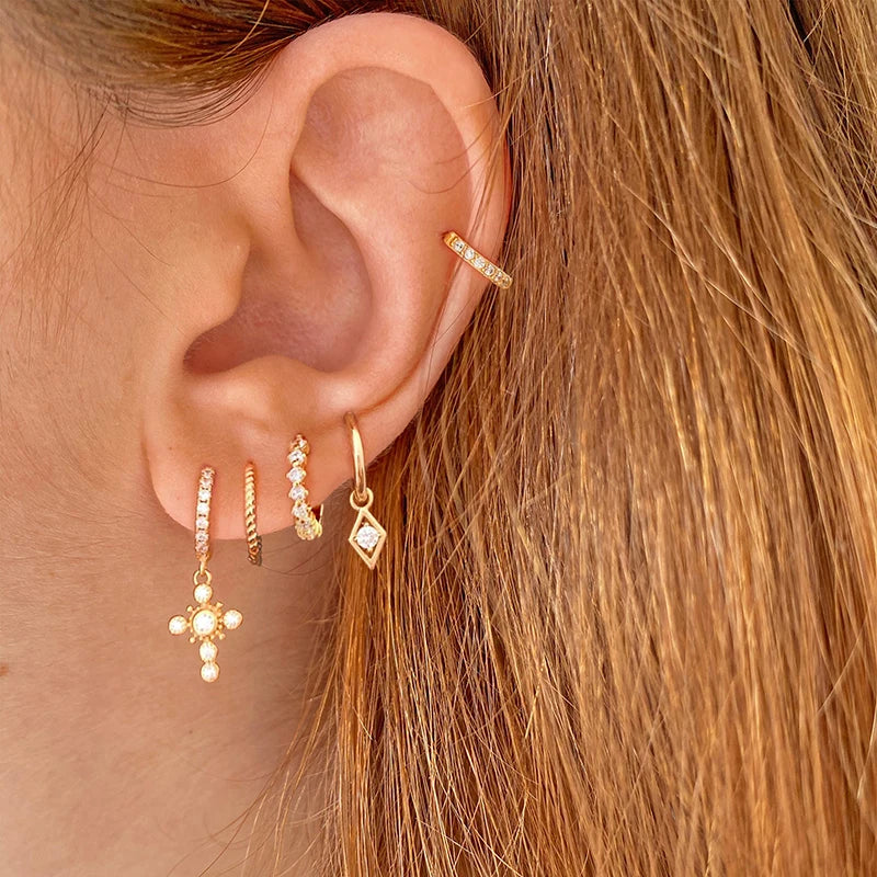 925 Sterling Silver Multi-Turn Hoop Earrings with White Zircon, Fashion Punk Jewelry for Women