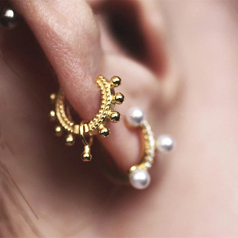 925 Sterling Silver Multi-Turn Hoop Earrings with White Zircon, Fashion Punk Jewelry for Women
