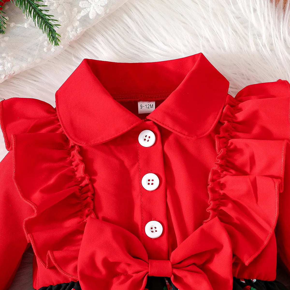 Baby Girl New Year Dress – Green Christmas Tree Print Outfit, “My First New Year” Costume for Newborns & Toddlers