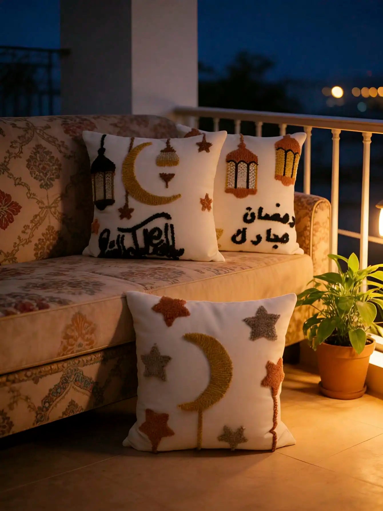Islamic Moon & Star Pillowcase – Velvet Embroidered Cushion Cover for Ramadan, Eid, and Home Decor